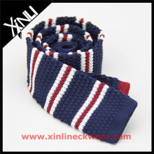 Navy Red Stripe Tricot Knitted Cotton Knit Tie